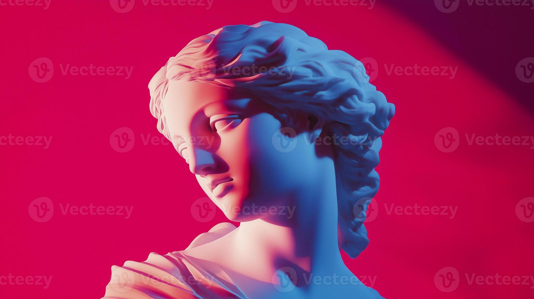 Surreal classical statue with dynamic sculpted hair photo