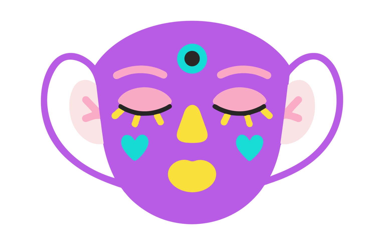 Abstract Face Illustration with Third Eye and Hearts on Transparent Background This whimsical png