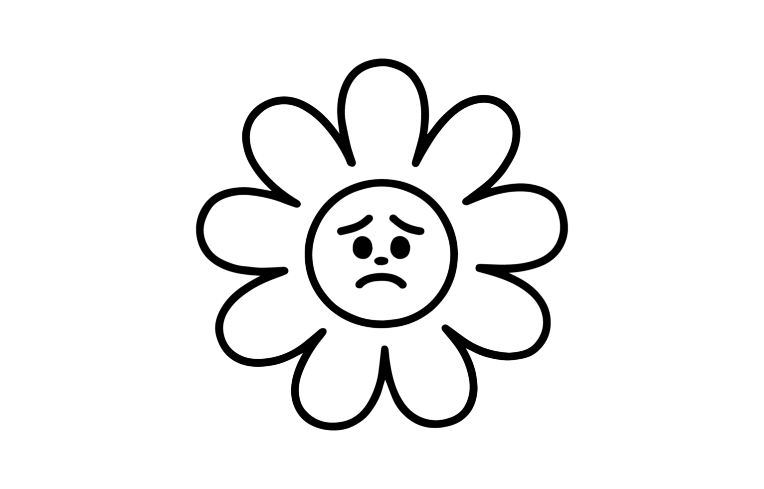Sad Flower Outline with Downturned Mouth and Eyes on Transparent Background This simple png
