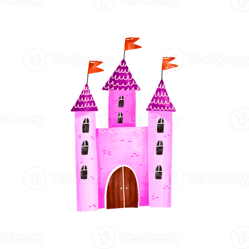 Old pink castle for princess. Watercolor illustrayion png