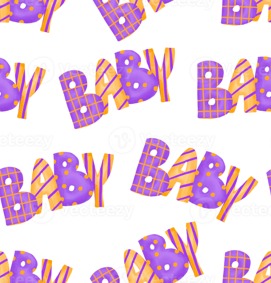 Text baby seamless pattern. Endless watercolor background png