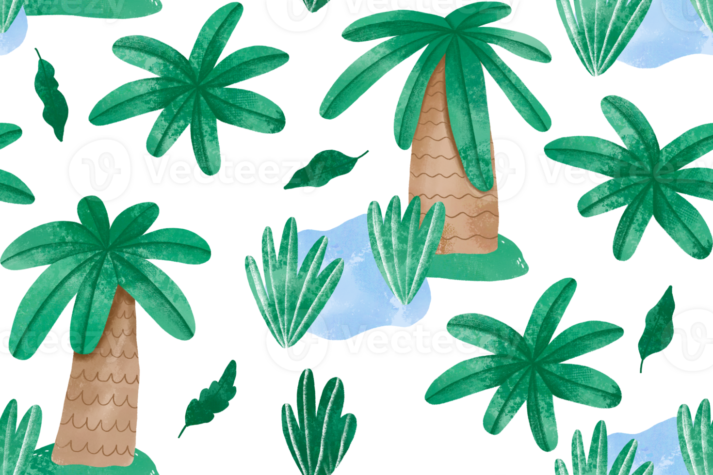 Tropical jungle seamless pattern. Watercolor endless background with nature png