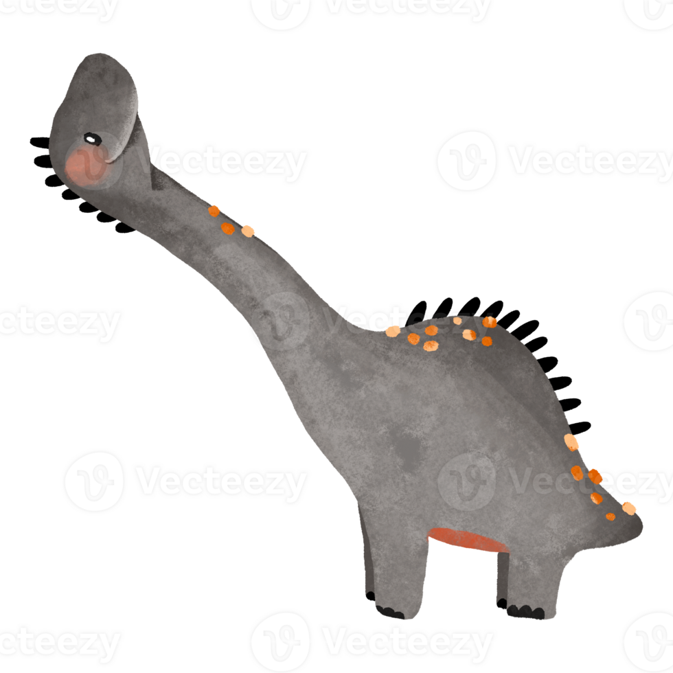 Black dinosaur with long neck. Big cute ancient dino. Cartoon monochrome dino on isolated background png