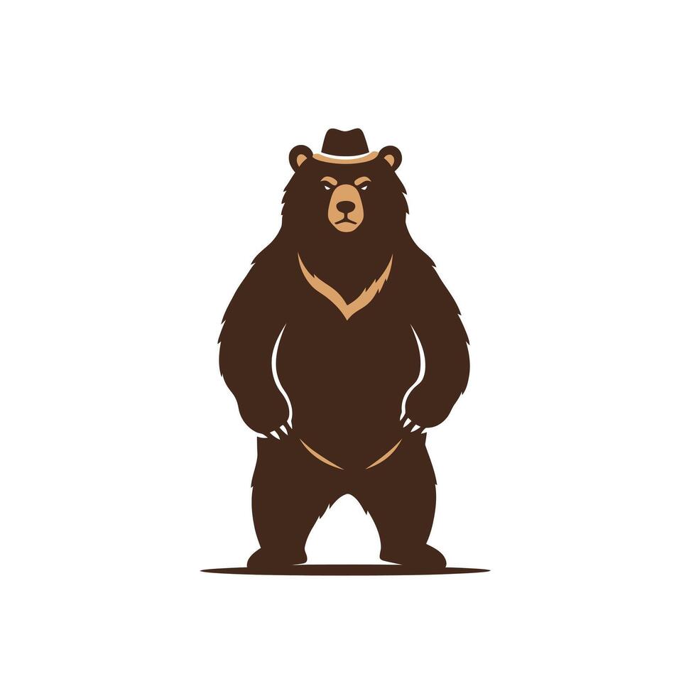 Logo design of a big brown bear wearing a hat vector