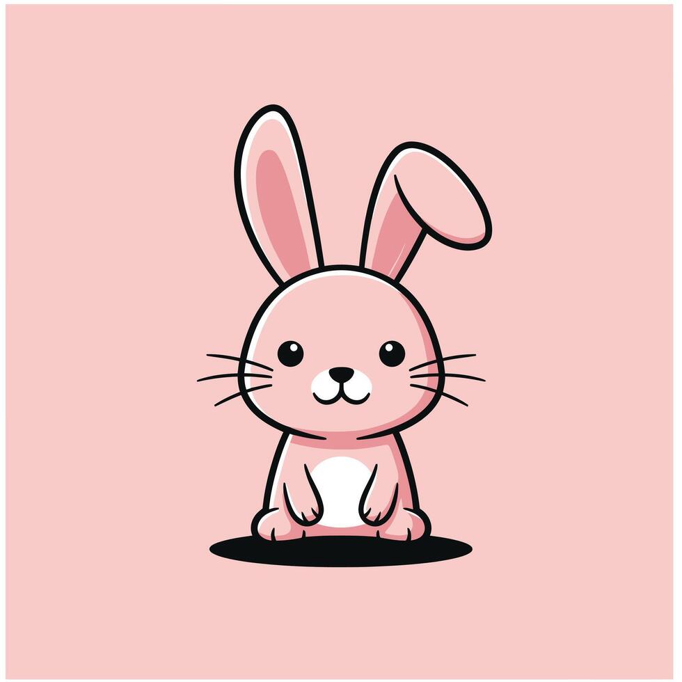 Cute pink rabbit on a pink background logo design vector