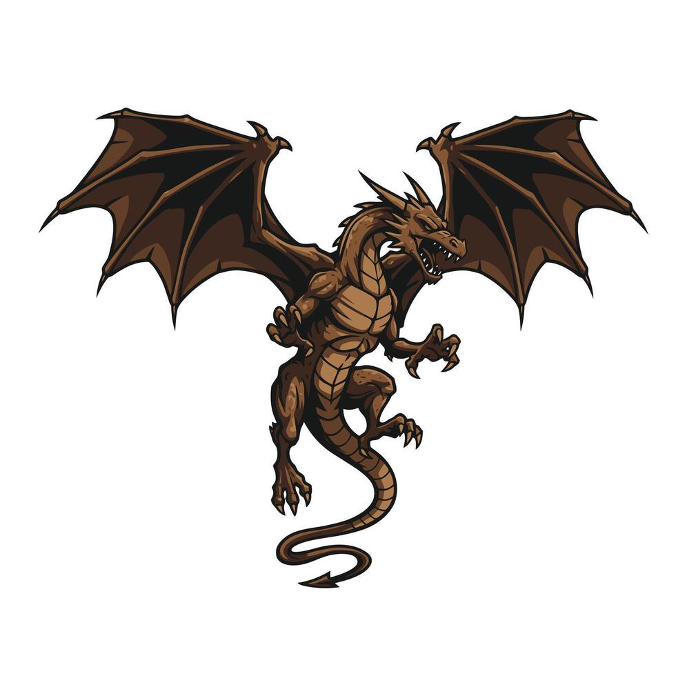 Brown dragon with wings spread out logo design vector