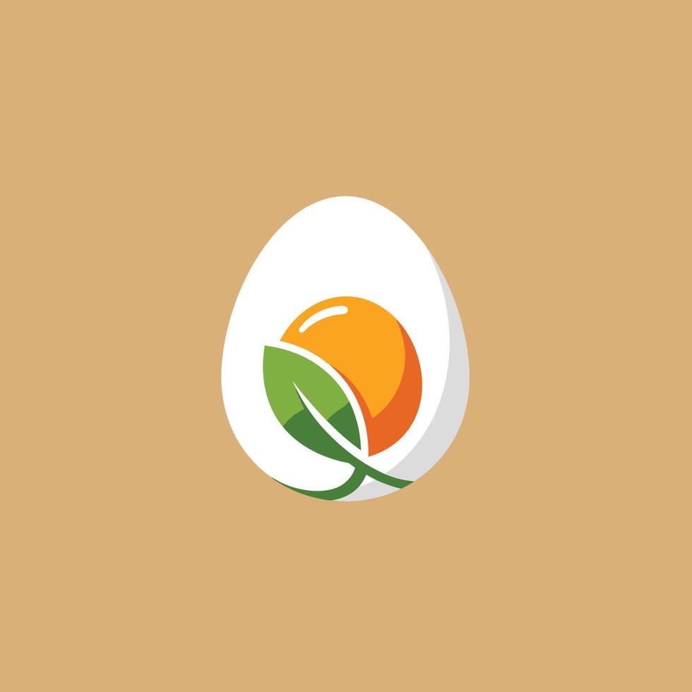Half a boiled egg with a leaf logo design vector