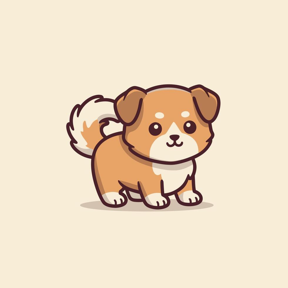 Cute little dog with a big tail logo design vector