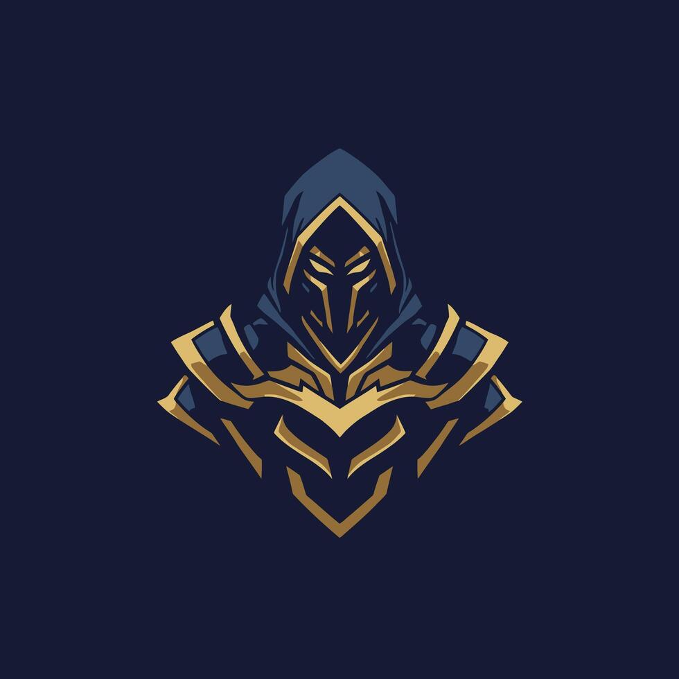 Man wearing a face shield and a gold and black robe with a hood logo design vector