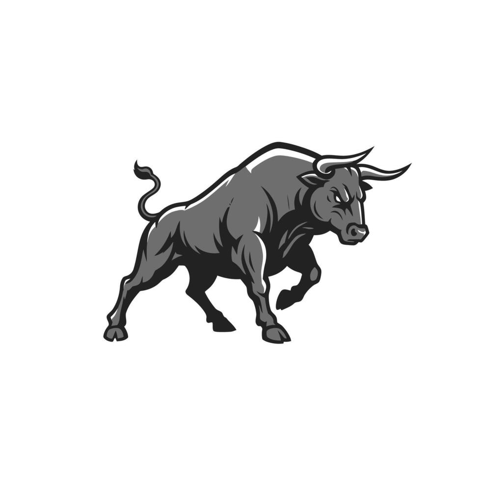Grey charging bull logo design on a white background vector