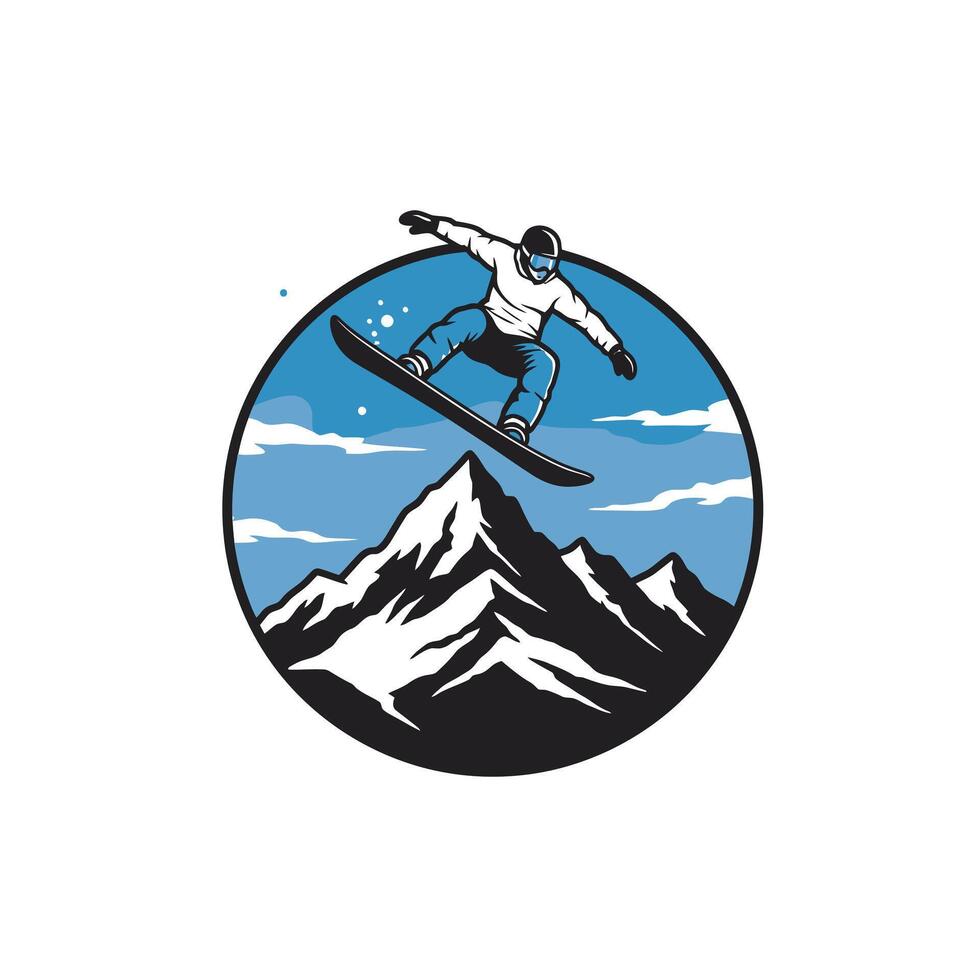 Logo design of a snowboarder jumping over mountain vector