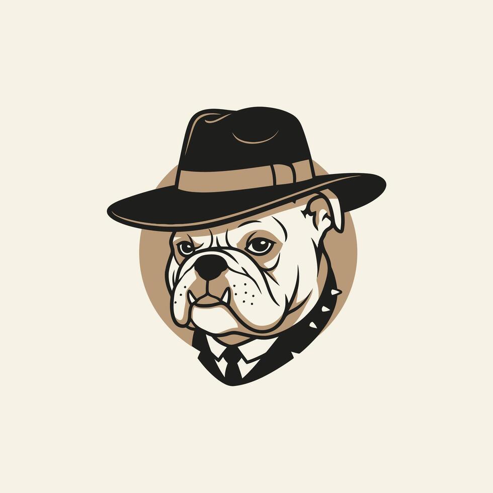 Bulldog wearing a hat and a suit logo design vector