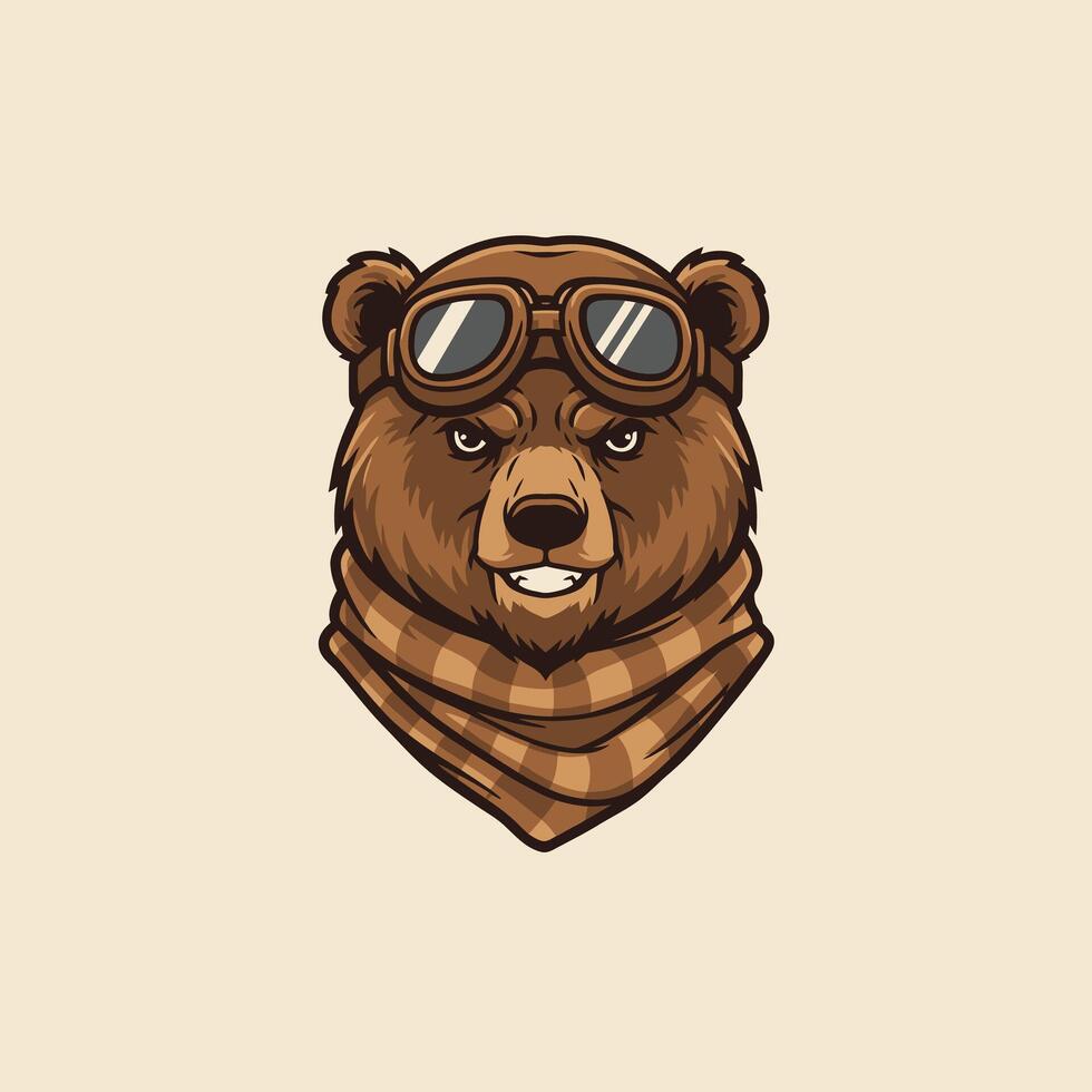 Bear head with goggles and a scarf logo design vector