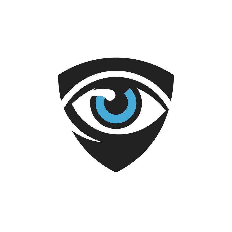 Blue eye on a black shield logo design vector
