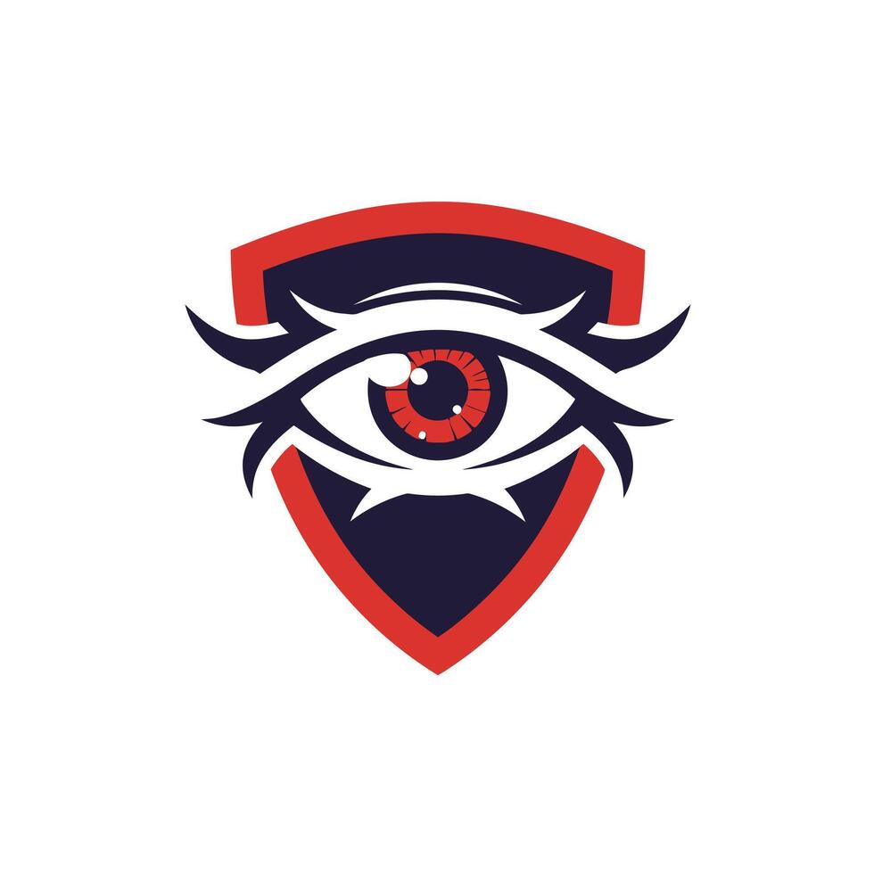 Eye logo design on a shield with a red border vector