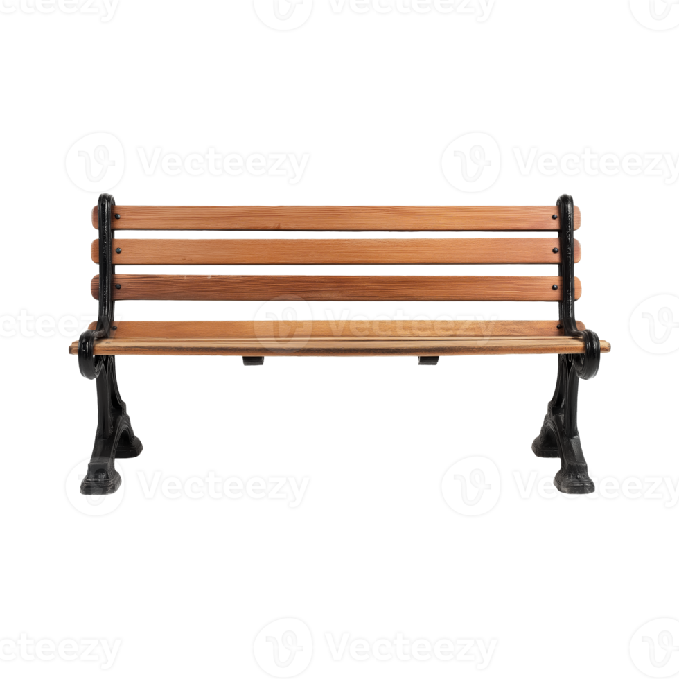 Classic wooden bench with iron legs isolated on transparent background png