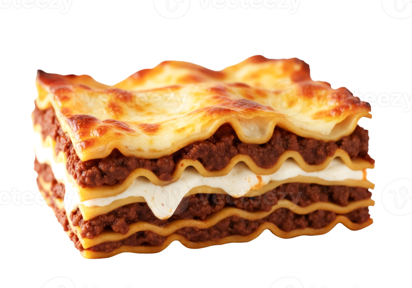 Classic lasagna slice with beef and cheese isolated on transparent background png