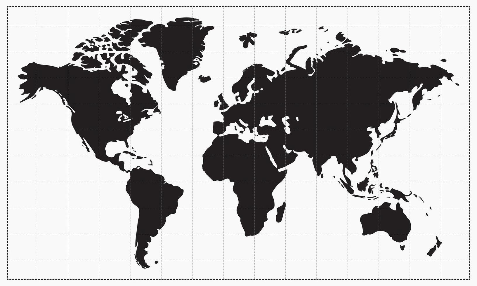 World Map Silhouette with Continent Outlines on Grid Background, Global Travel Design vector