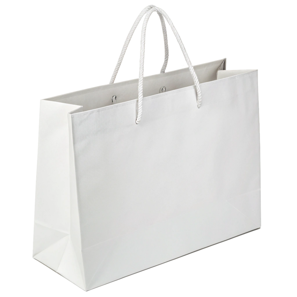 White paper shopping bag with rope handles Blank design template, png