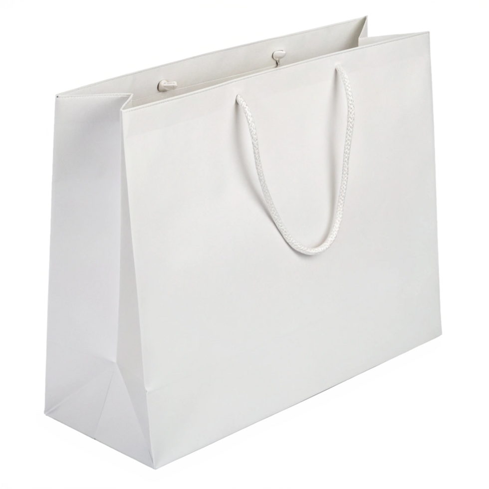 Blank white paper shopping bag with rope handles gift bag packaging png