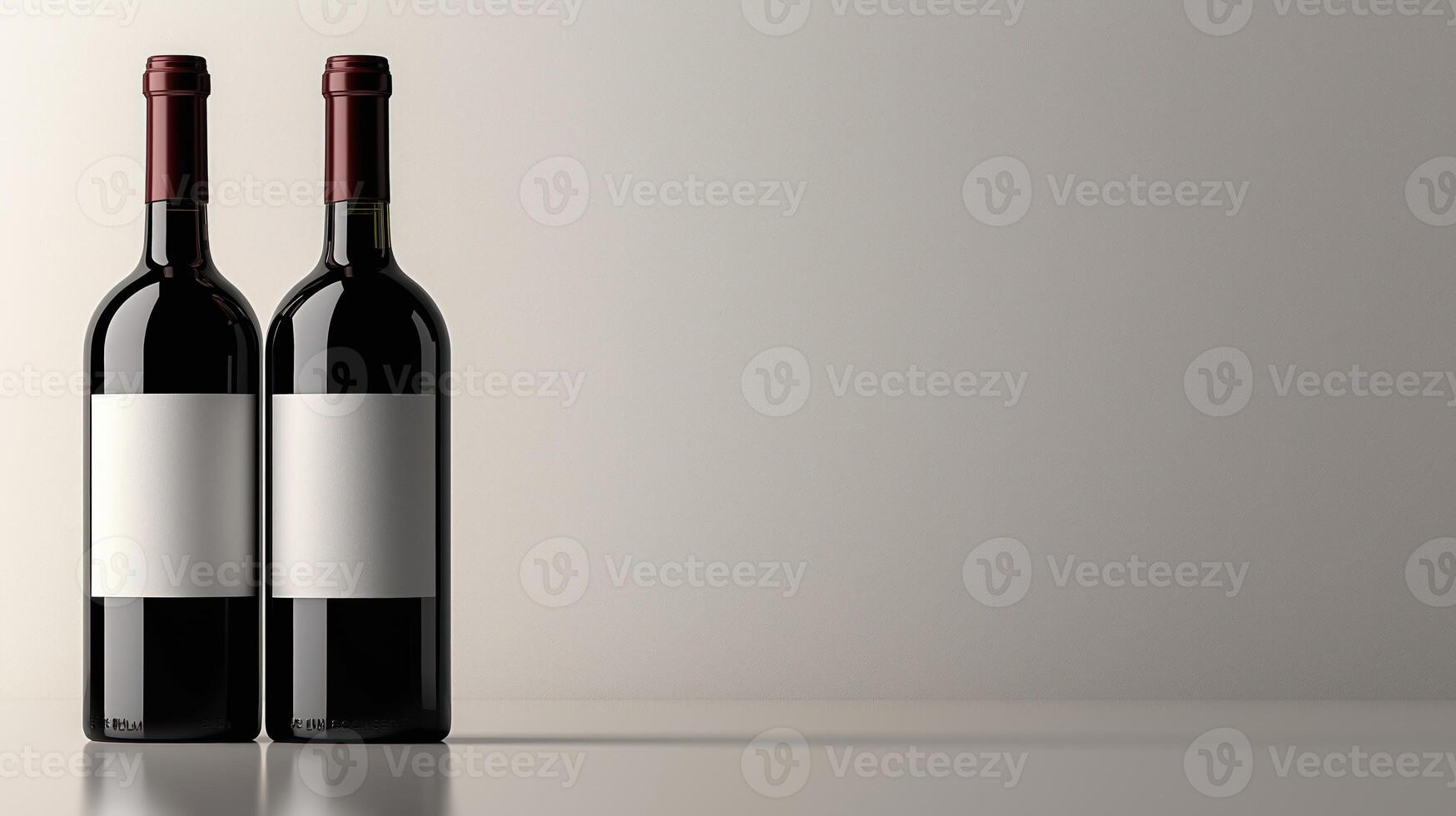 Red wine bottles with blank labels on gray minimalist background, with copy space photo