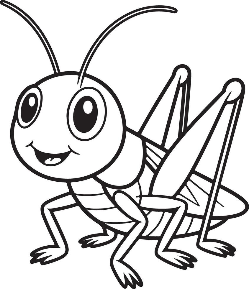 Cartoon grasshopper silhouette with large eyes and smiling mouth insect black and white vector