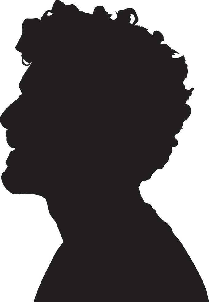 Black silhouette of a man with curly hair and a beard profile head vector