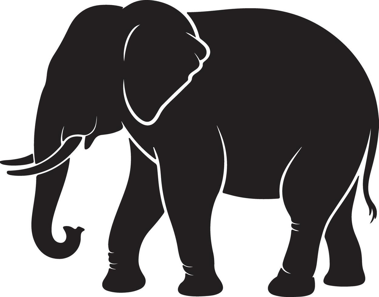 Black Silhouette of an Adult Elephant Walking Side Profile View Large Mammal African Animal Wildlife Graphic Design Element vector