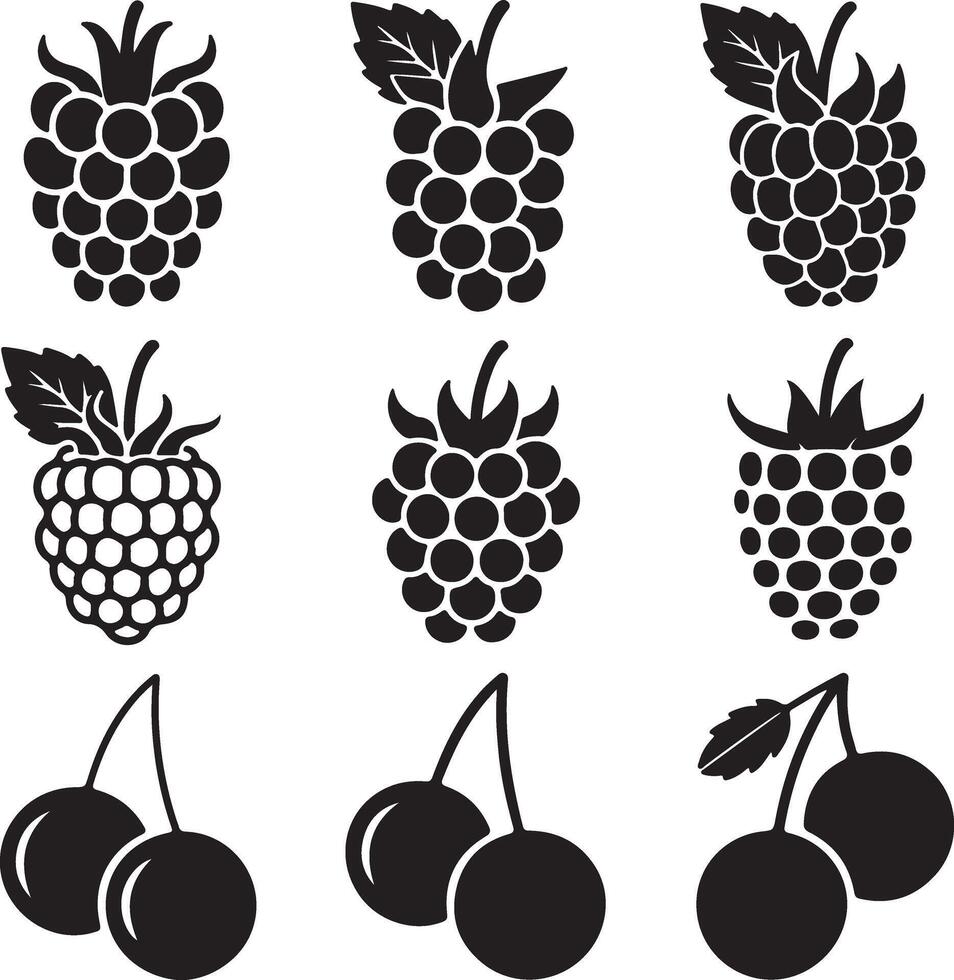 Black silhouette of berries and cherries fruit food vector
