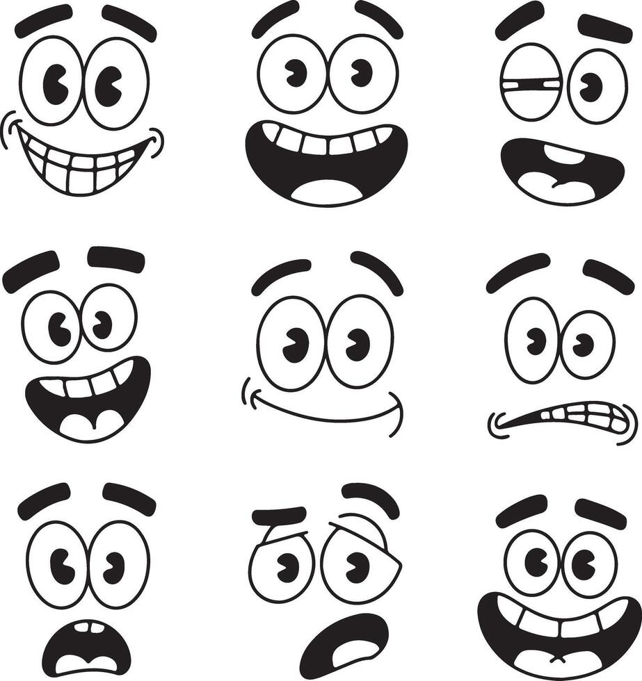 Cartoon faces with varied expressions eyes mouths vector