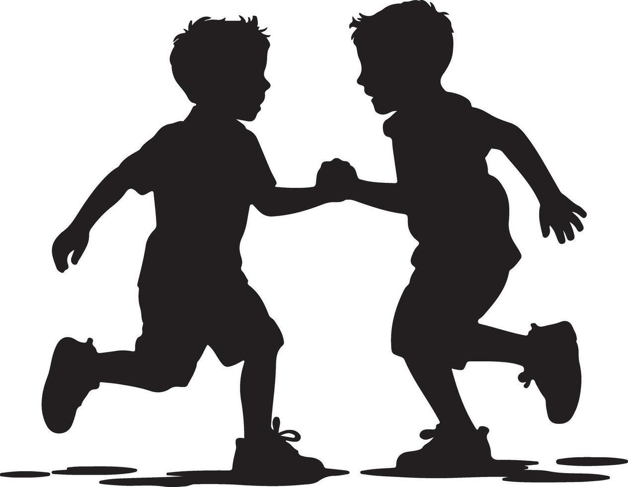 Boys playing together in silhouette children running vector