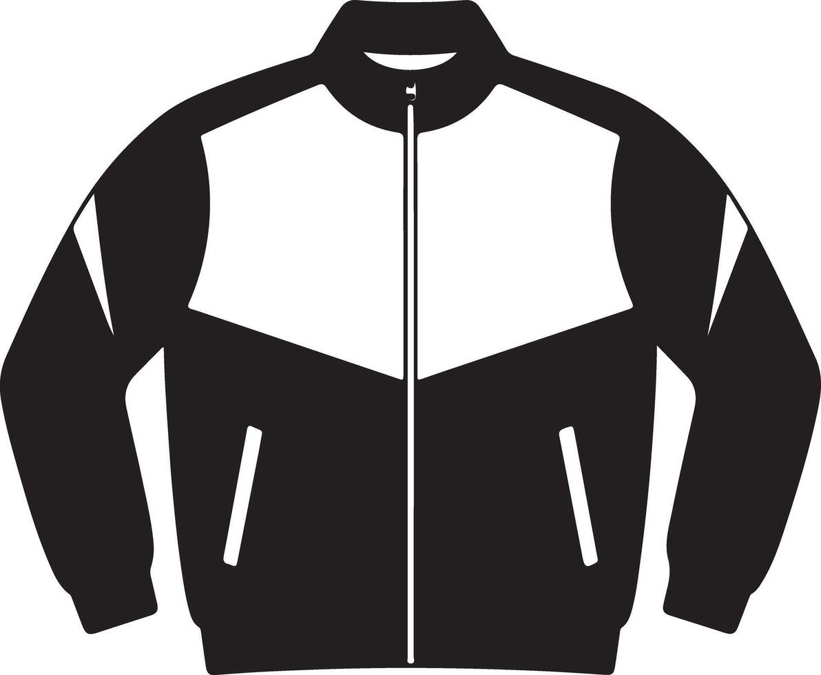 Black and White Track Jacket Silhouette Zip Up Front View Apparel Design Template vector