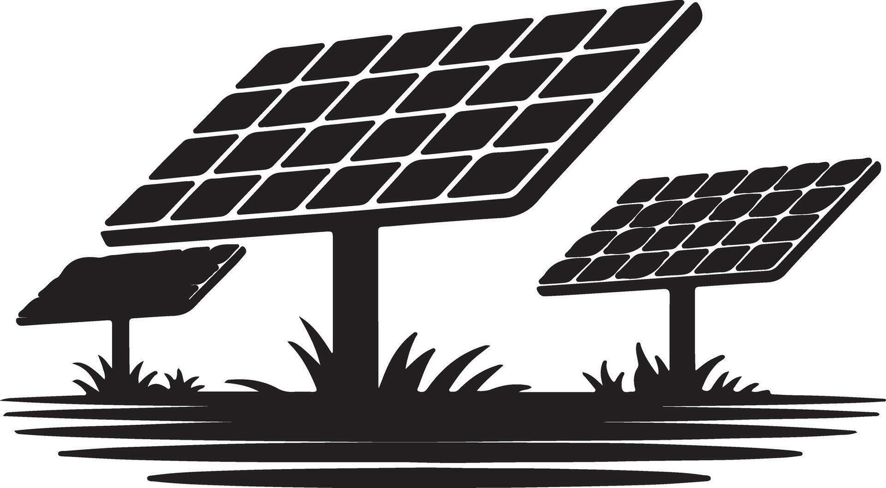 Solar panels in a field silhouette renewable energy electricity vector