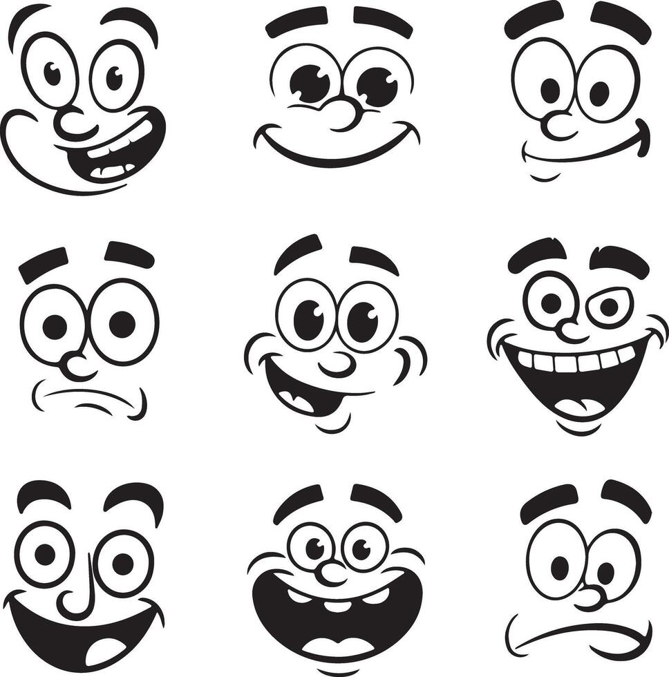 Cartoon faces with various expressions emotions happy vector