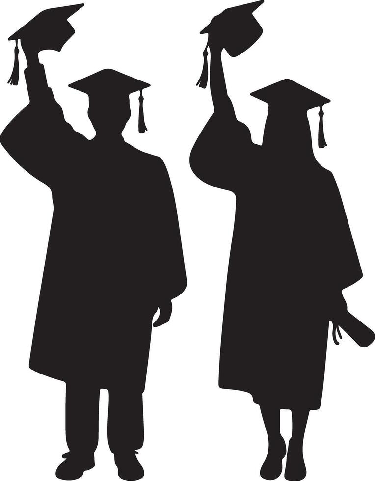 Graduation silhouette figures celebrating academic achievement celebration vector