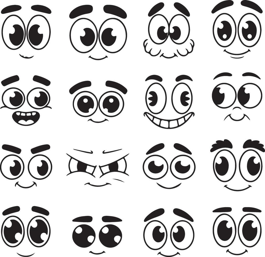 Cartoon faces expressive eyes and mouths expressions vector