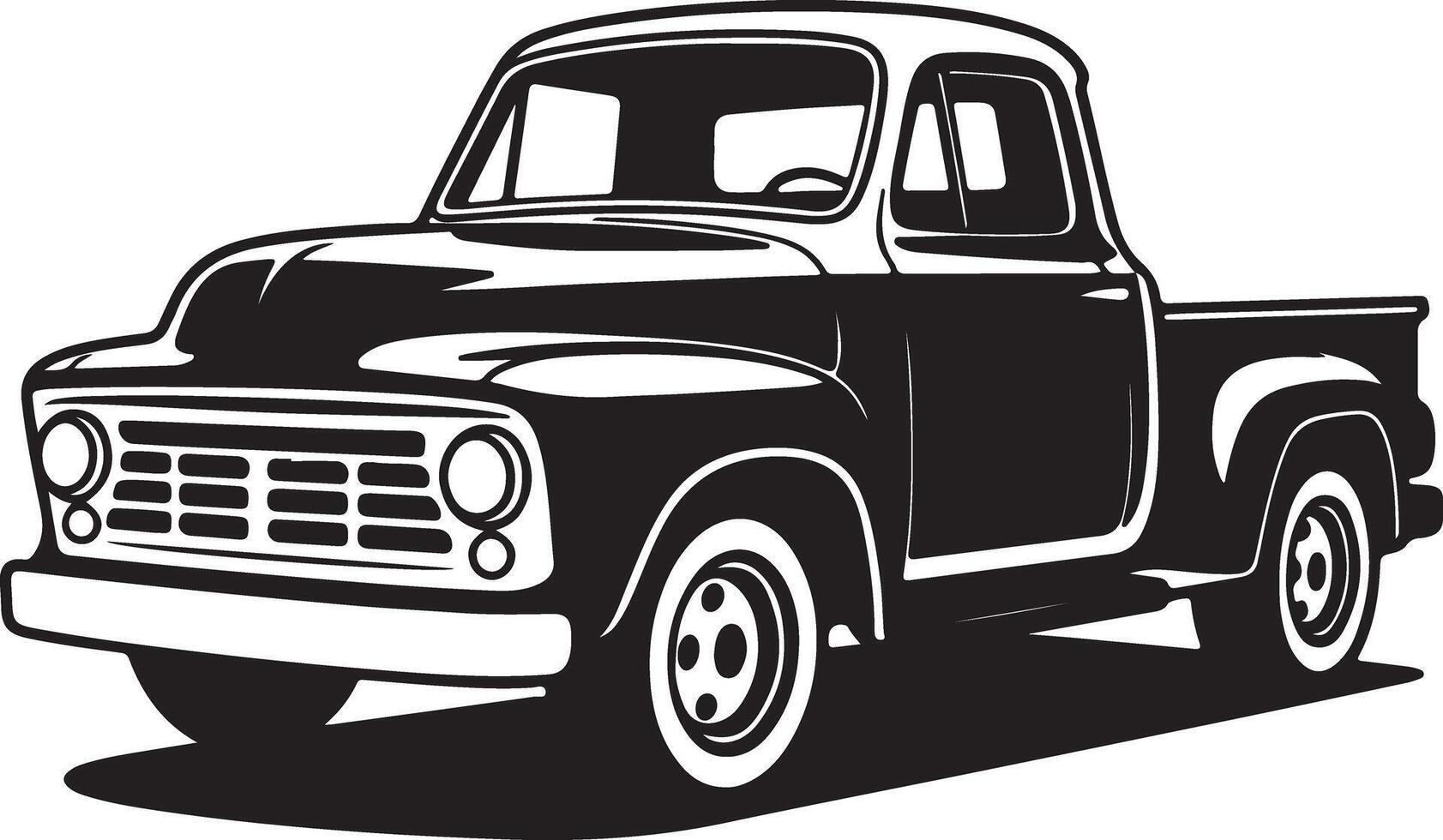 Classic Black and White Pickup Truck Silhouette Vintage Vehicle Illustration Side View Monochrome Transportation Graphic Design Element vector
