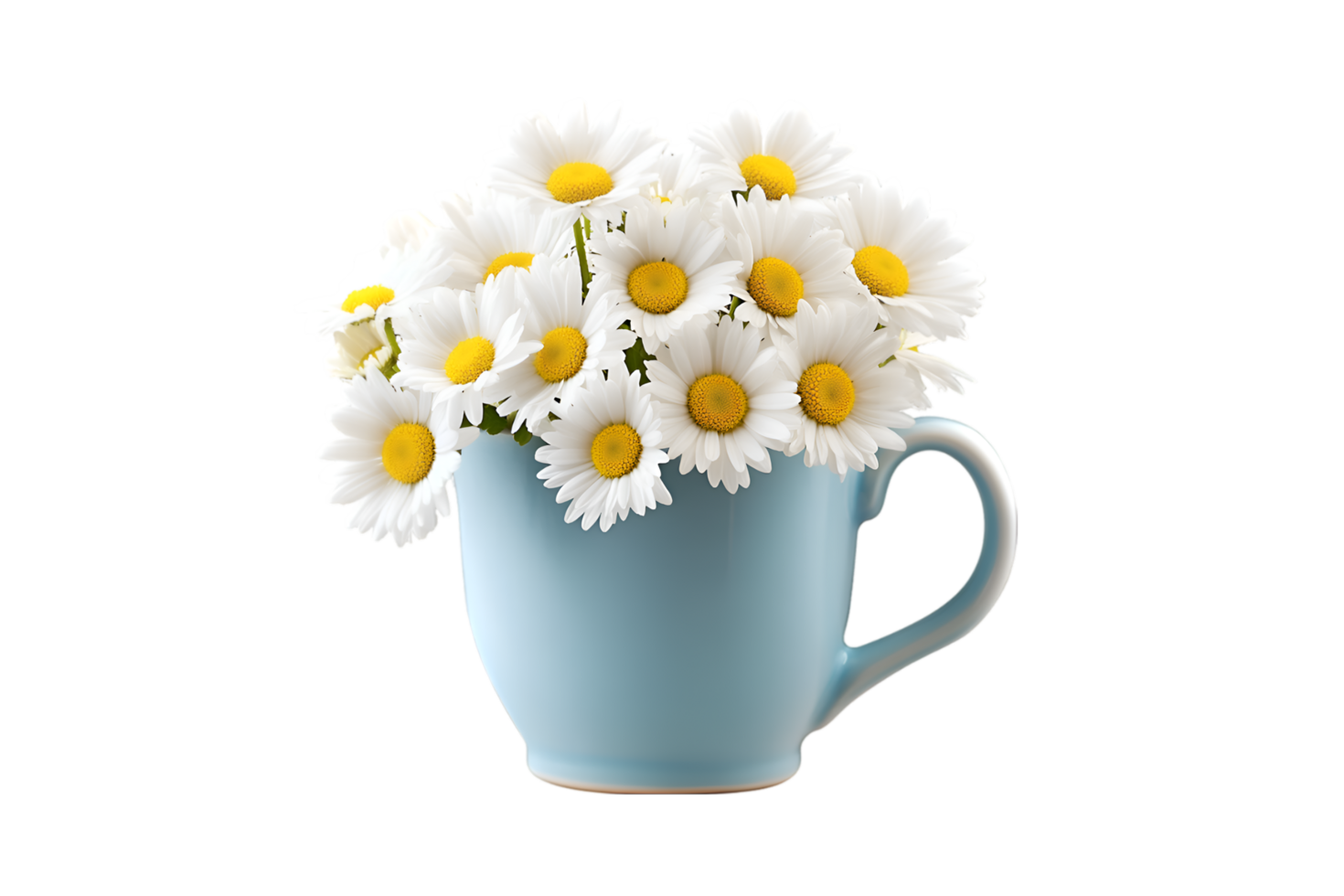 Daisies in a Blue Mug a simple floral arrangement, png