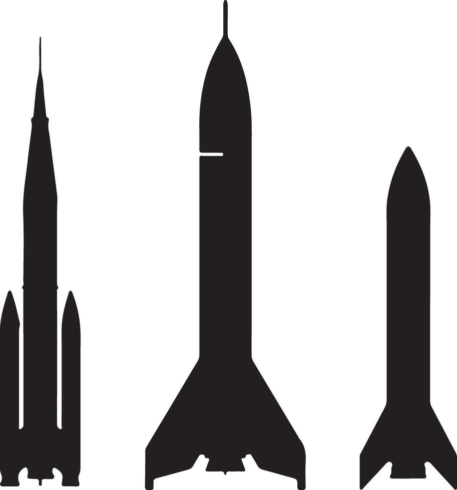 Rocket silhouettes spacecraft launch vehicles space exploration technology vector