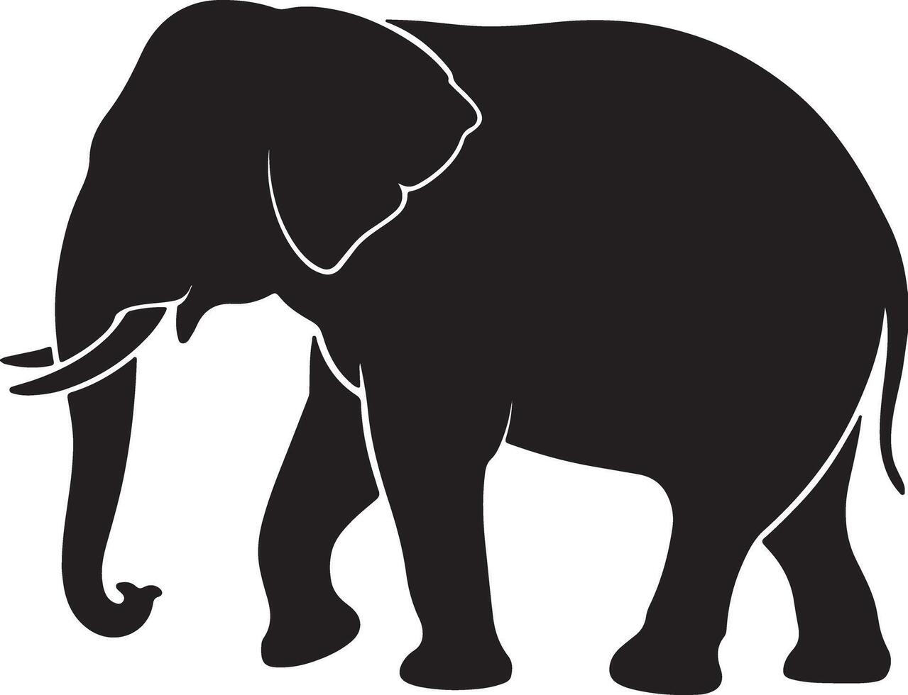 Black Silhouette of an Adult Elephant Walking Left Profile View Simple Graphic Design Illustration vector