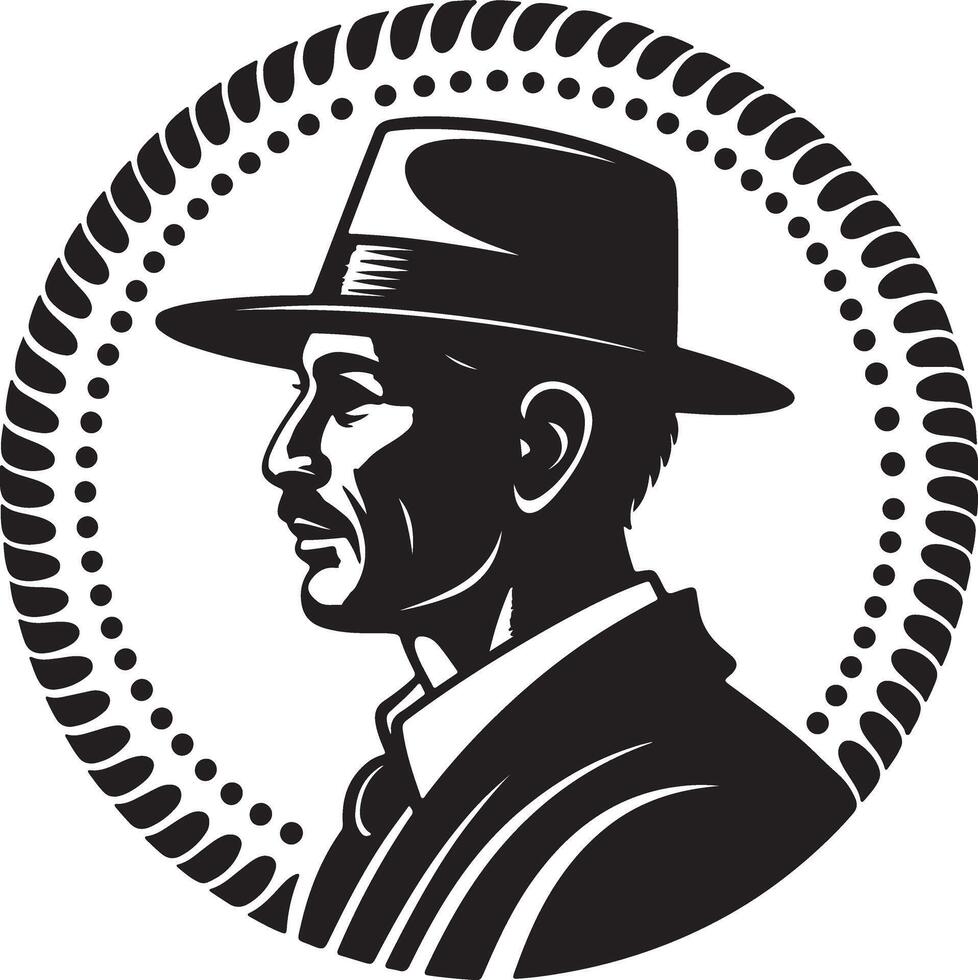 Gentleman wearing hat and suit silhouette vector