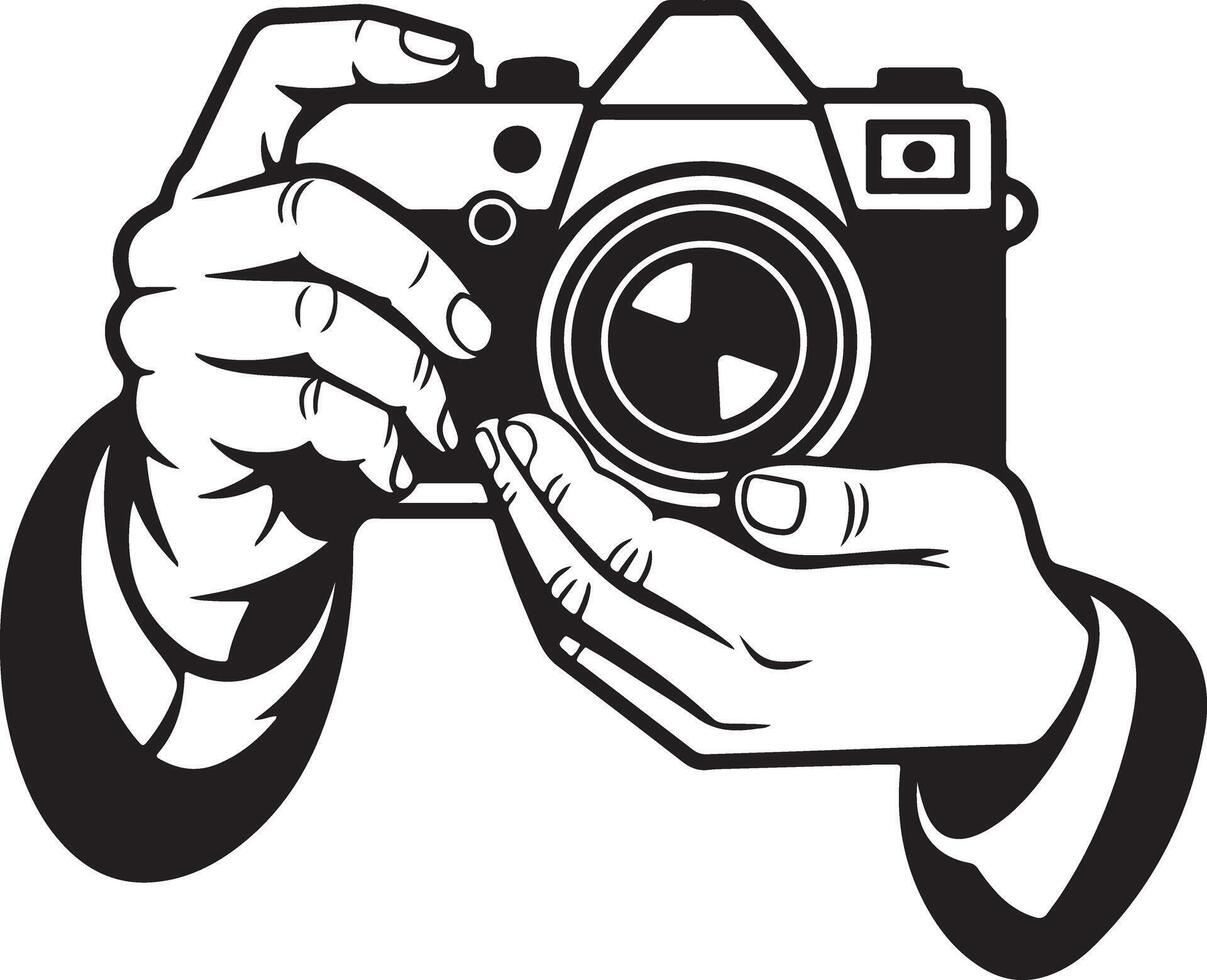 Hands holding vintage camera silhouette photography vector