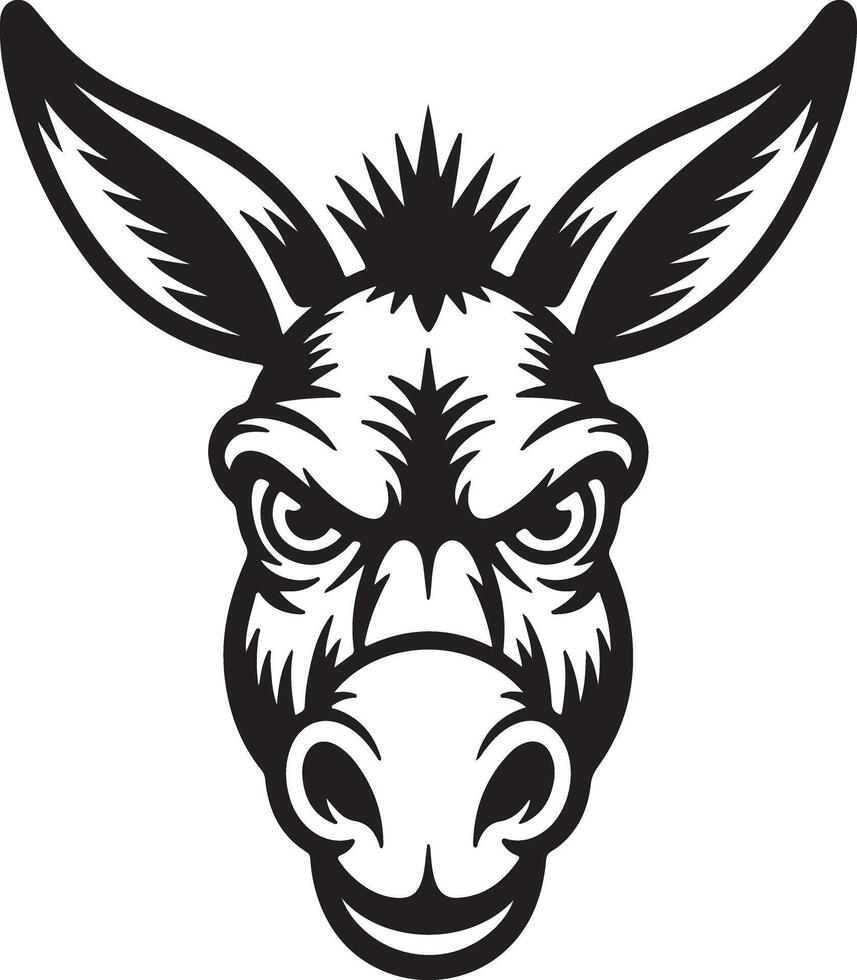 Black and White Donkey Head Silhouette Strong Angry Expression Detailed Illustration Graphic Design Element vector