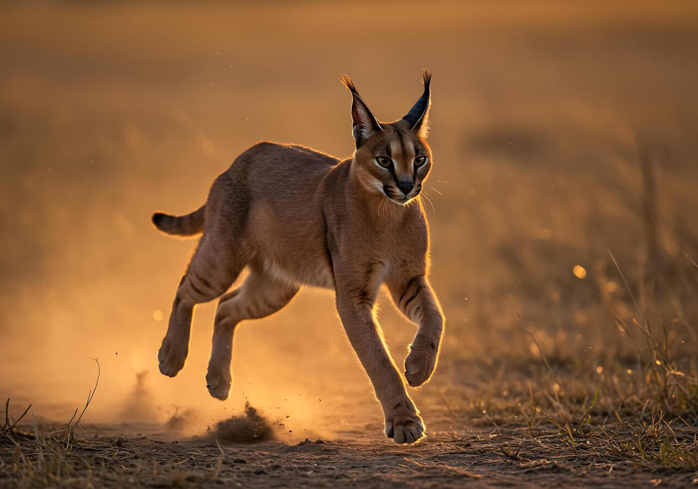 Golden Hour Caracal A Majestic African Cat in Motion photo