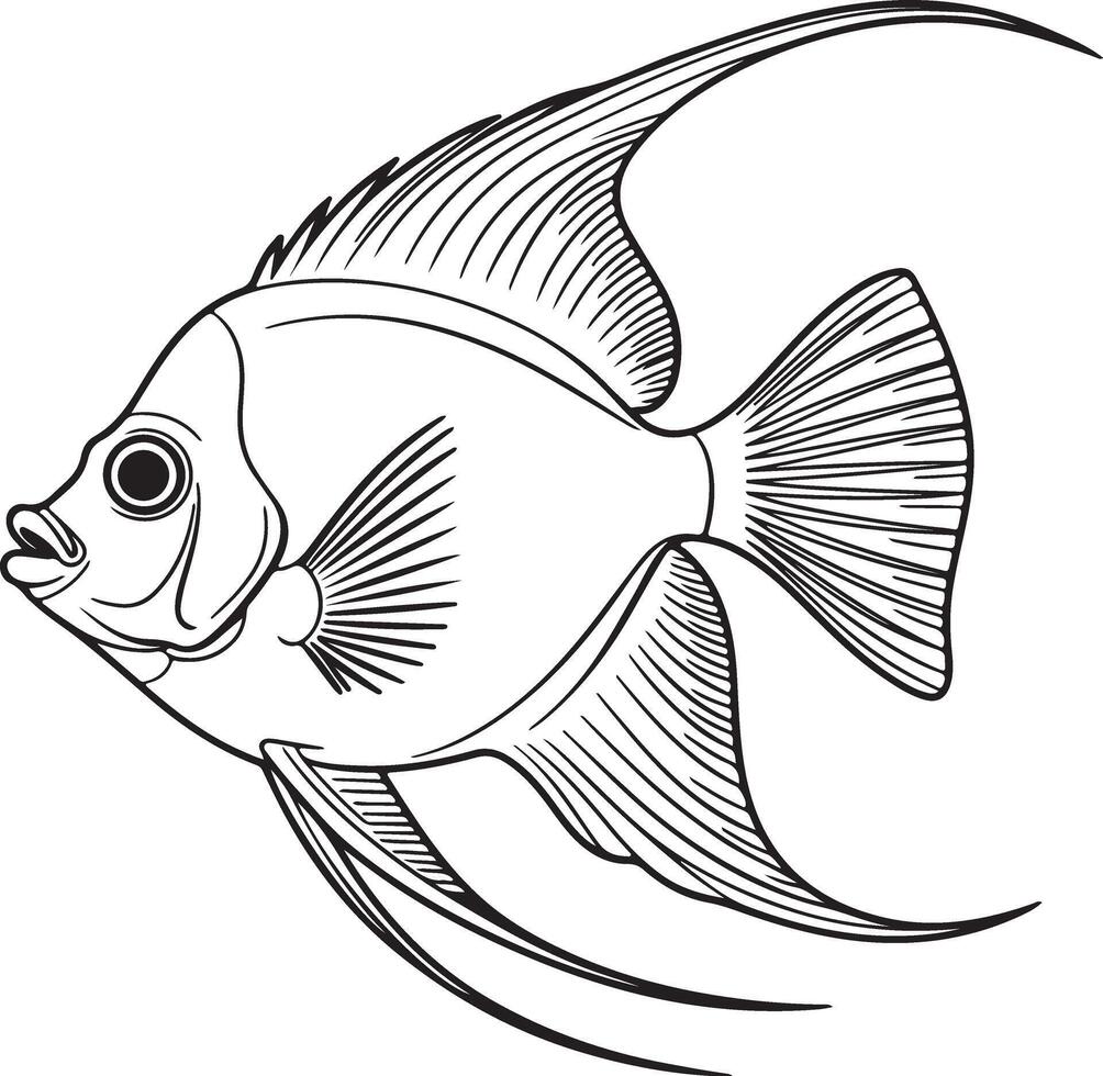 Angelfish silhouette with flowing fins and detailed scales aquatic marine vector