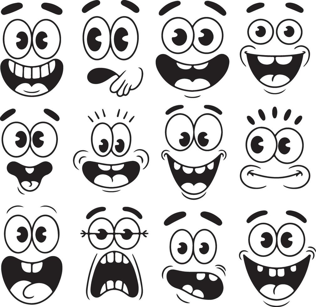Cartoon faces expressions emotions happy surprised vector