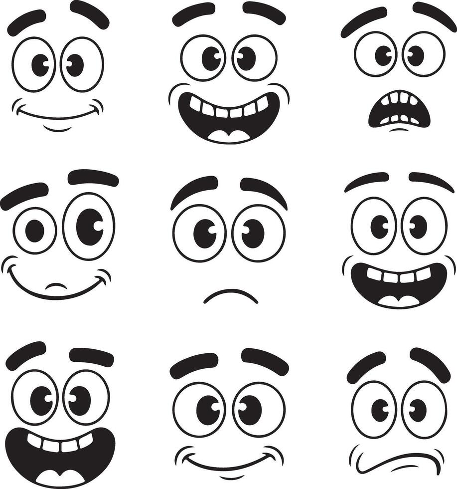 Cartoon faces expressions happy surprised sad vector