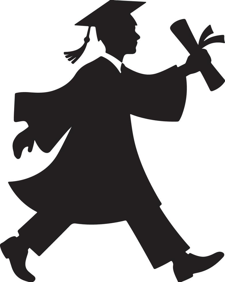 Graduation silhouette figure holding diploma walking gown vector