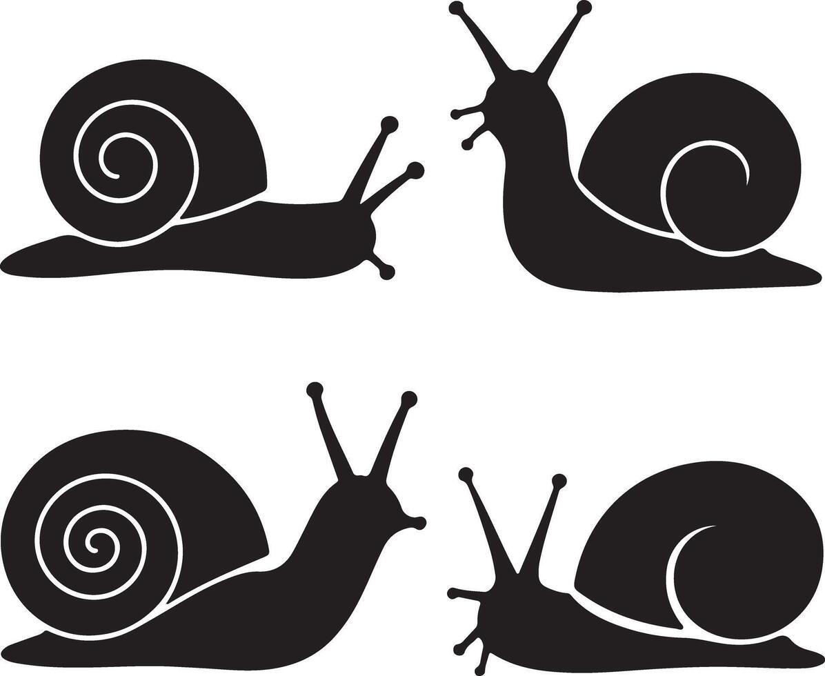 Black snail silhouettes with spiral shells vector