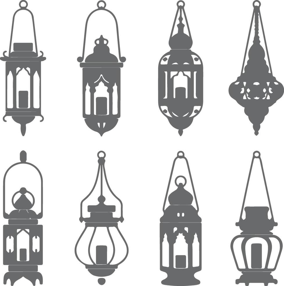Islamic lanterns silhouette collection Ramadan Arabic vector